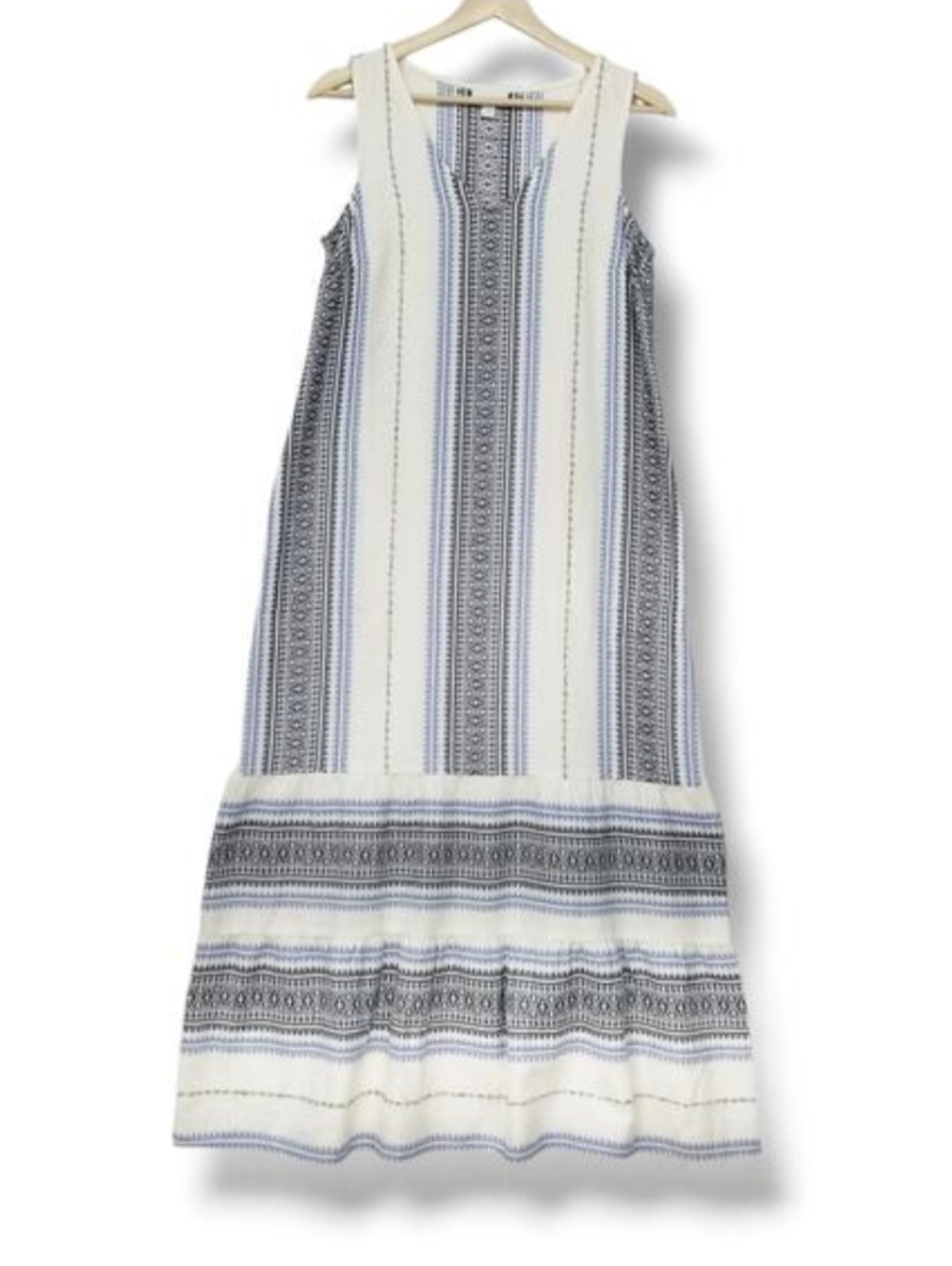 J. Jill‎ V-neck Sleeveless Tiered Midi Dress Womens XS White Blue Striped Cotton